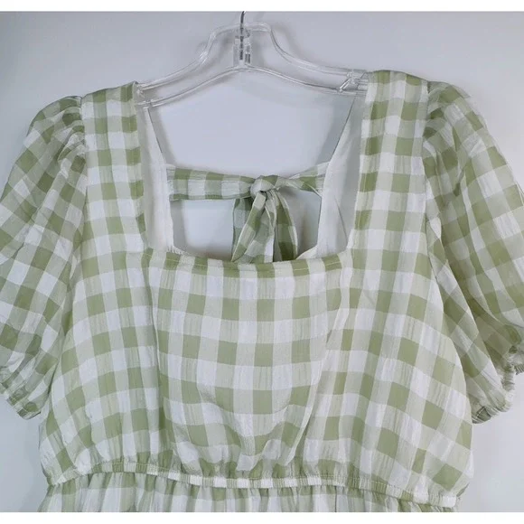 Mine Green and white checkered Dress Size Large - Picture 3 of 12